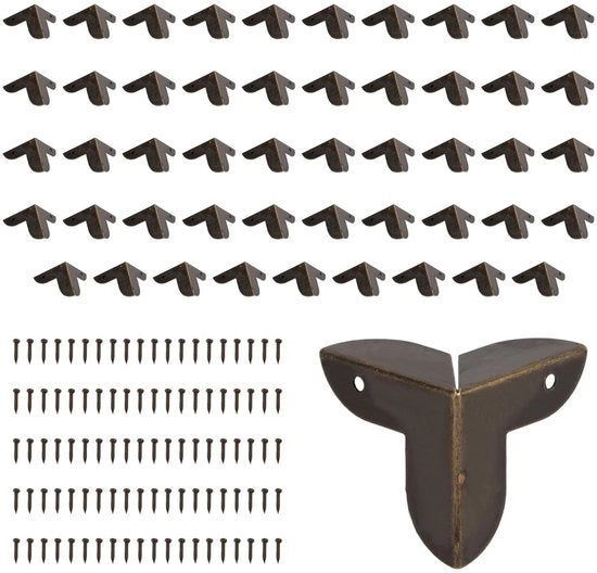 Protezione angolare 50 pezzi - Protezioni angolari metalliche - Protezione di bordo - Acciaio - Bronzo antico - Incluso 100 viti - Protezione angolare
