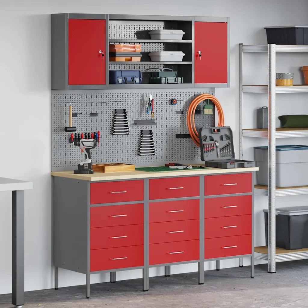 Mobile da lavoro 7 pcs Rosso Legno ingegnerizzato e acciaio 3321437