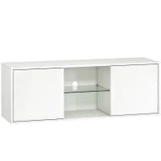 Mobile Porta TV fino a 55" Sospeso o a Terra, Ante Soft Close, Foro Passacavi e Ripiano in Vetro, Bianco