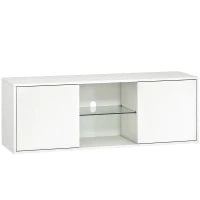 Mobile Porta TV fino a 55" Sospeso o a Terra, Ante Soft Close, Foro Passacavi e Ripiano in Vetro, Bianco