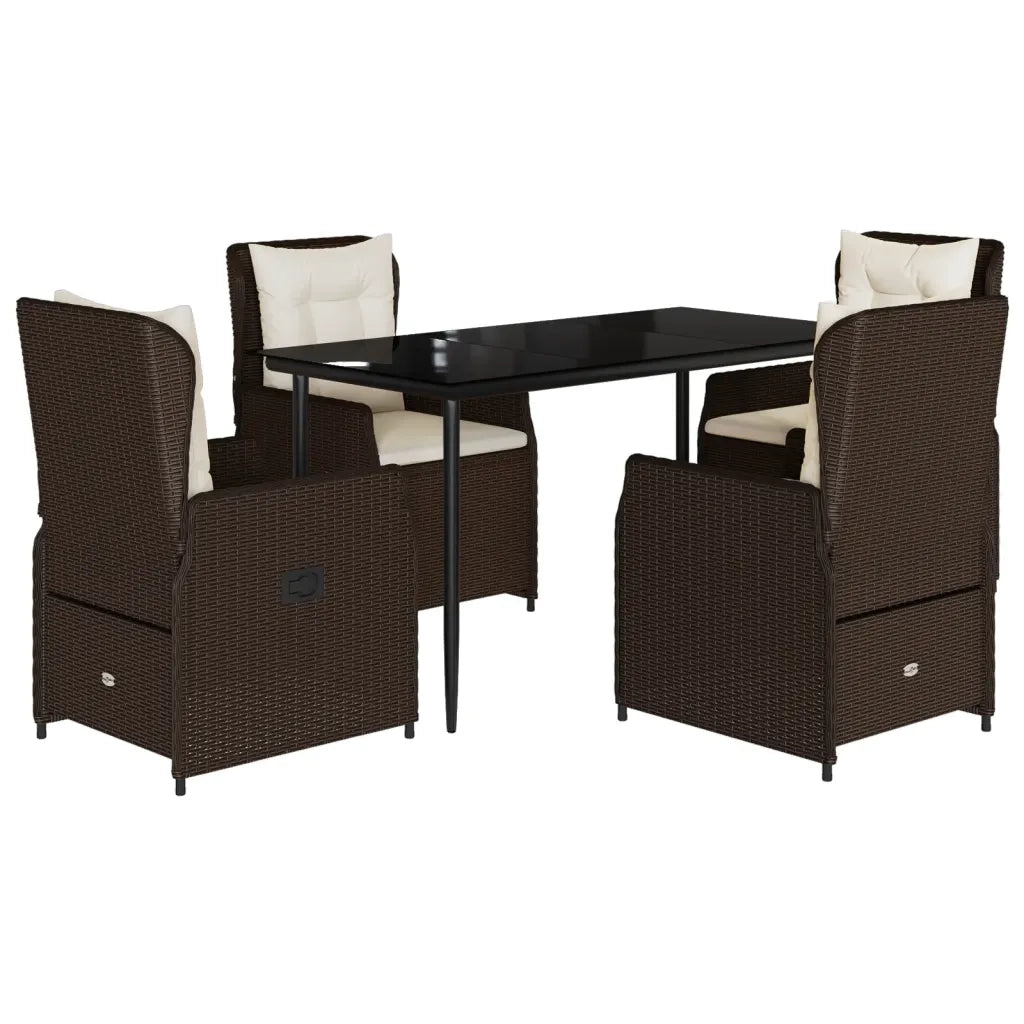 Set da Pranzo da Giardino 5pz con Cuscini in Polyrattan Marronecod mxl 93175