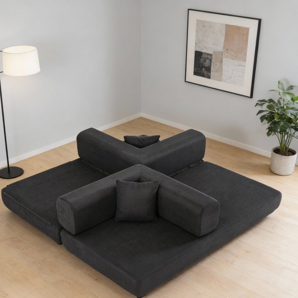 Divano letto trasformabile a 3 posti 200x100x70 cm in corduroy nero