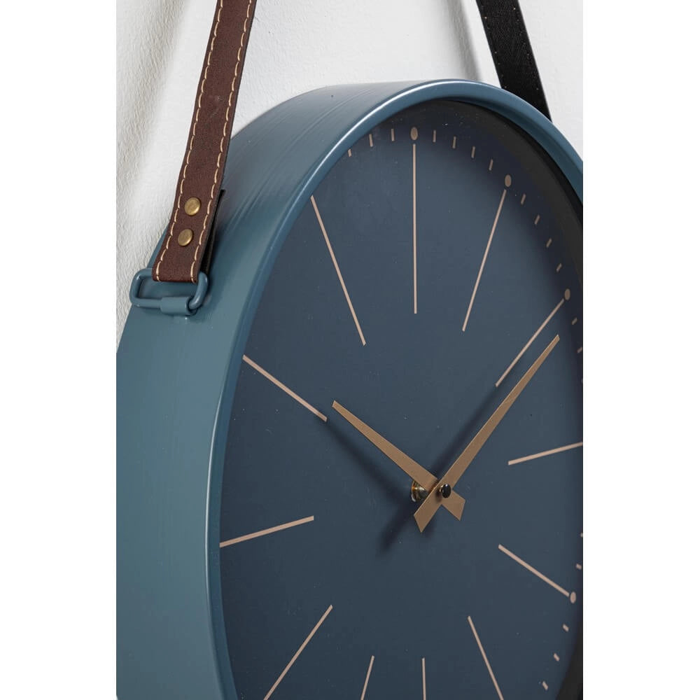 Orologio da Parete Rotondo Nero con Cinghia in Pelle Dorato - SIL