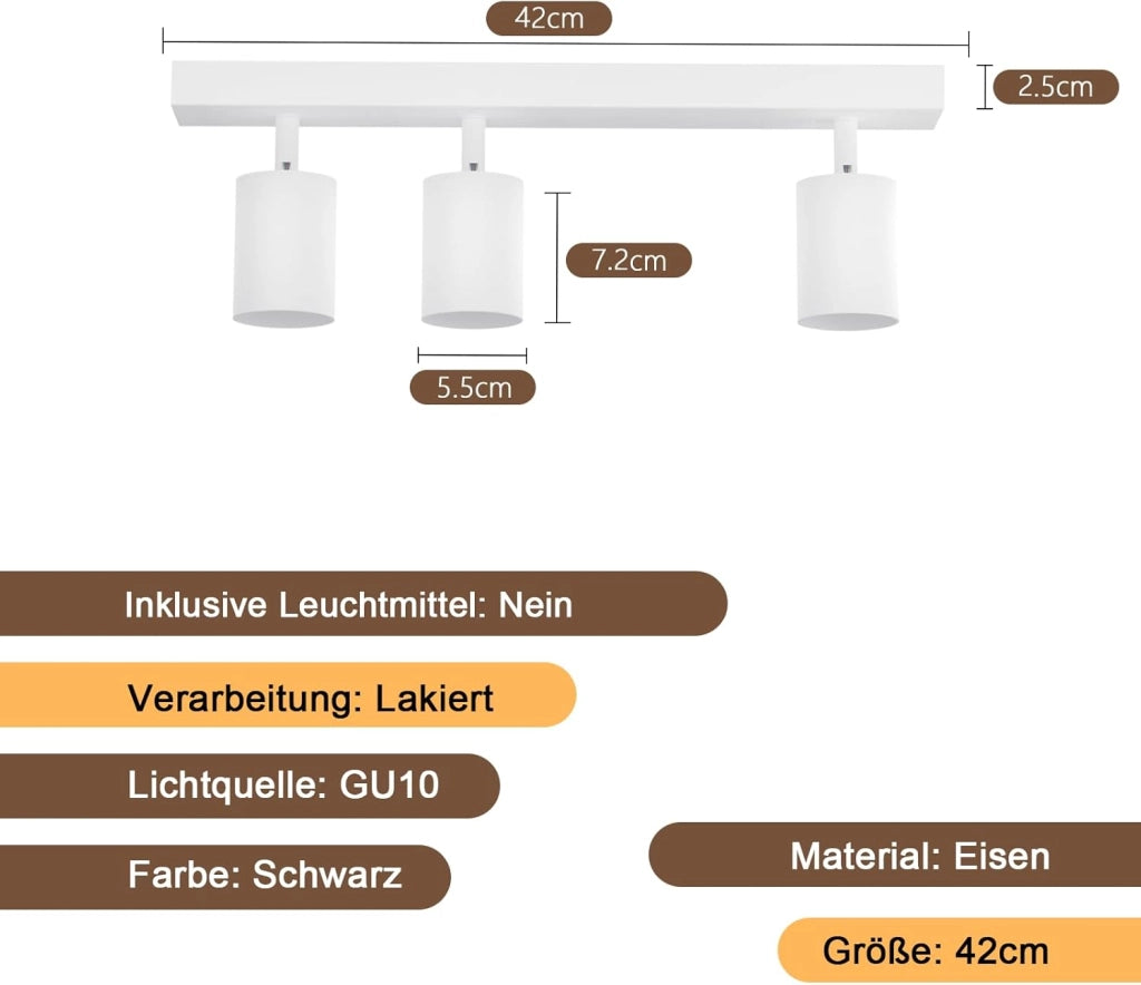 ZMH Faretto da soffitto bianchi 3 luci GU10 girevoli 350° moderne industriali anche parete per soggiorno ingresso