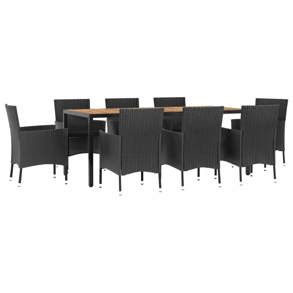 Set da Pranzo da Giardino 9 pz con Cuscini Nero in Polyrattan 3187401
