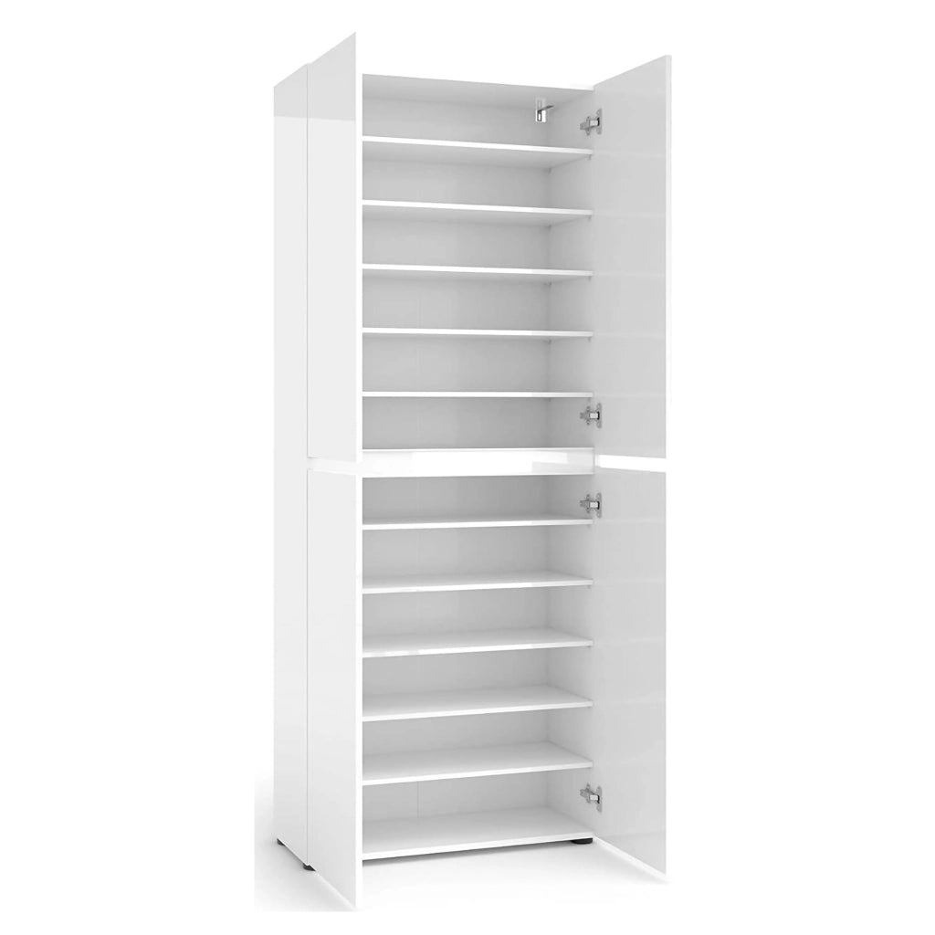 Mobile Portascarpe Antaleone, Scarpiera 36 Paia Made in Italy, 80x34x200h cm Bianco Lucido