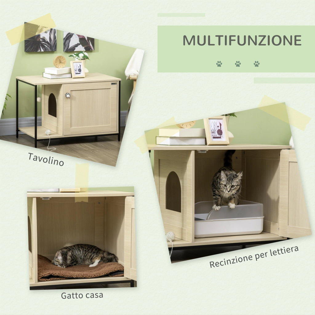 Easycomfort Mobile per Lettiera Gatti in Legno e Acciaio con Anta Magnetica, 80x48x55cm, Quercia