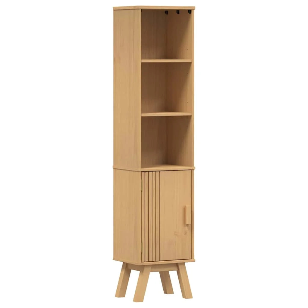 Mobiletto da bagno moderno con vano portaoggetti verticale 35 x 30 x 159 cm in legno massello di pino marrone 02_0058496
