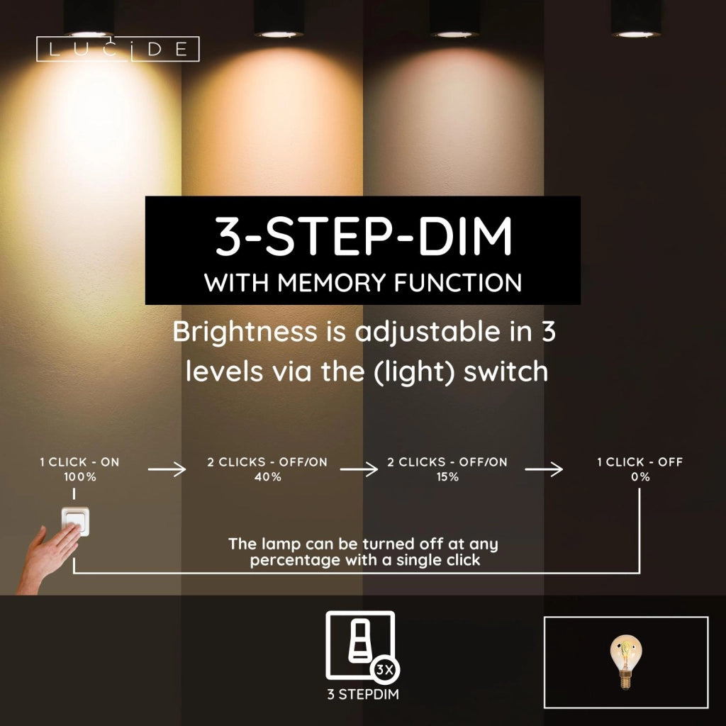 Lampadina LED filamento E14 sfera ambra 3W 2200K Lucide