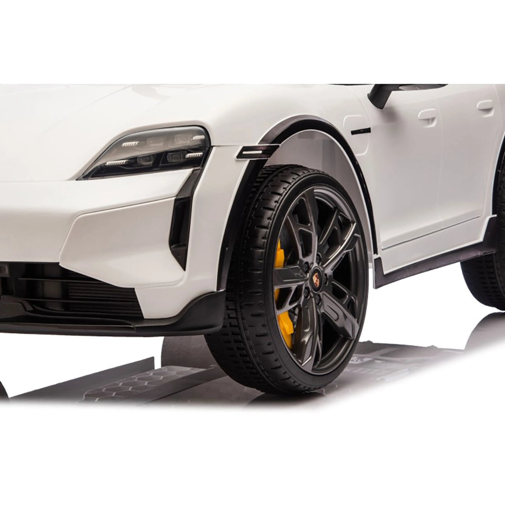 Macchina Elettrica per Bambini Porsche Taycan Turbo S 12V con Telecomando Bluetooth Luci LED e Tappetini Bianco