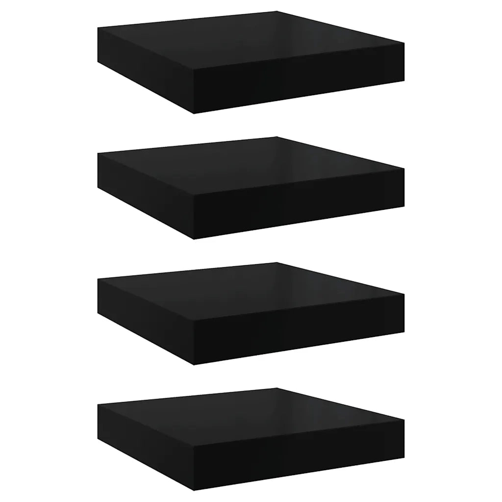 Scaffali a Parete 4 pz Nero Lucido 23x23,5x3,8 cm in MDF 323762