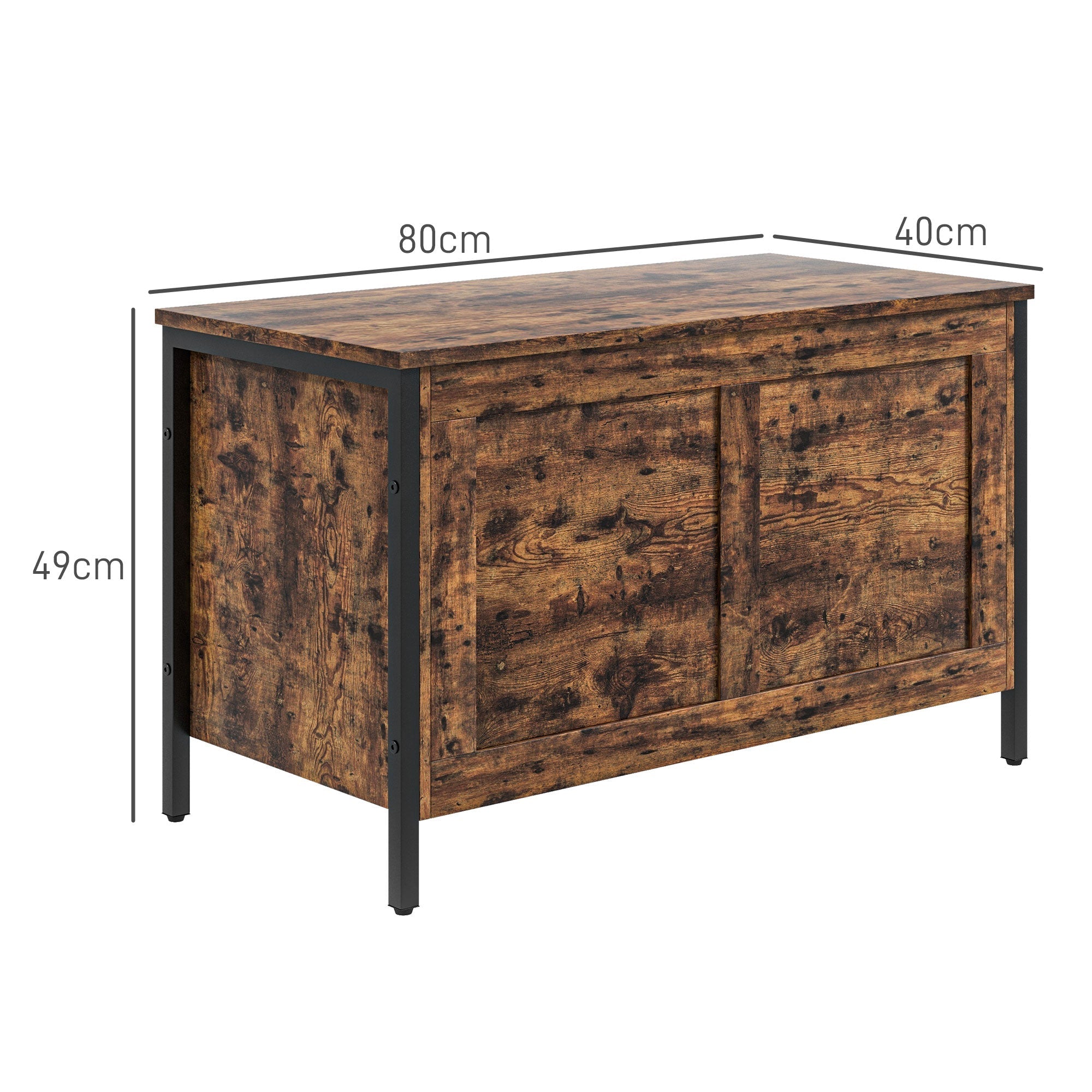 Cassapanca in Legno Stile Industriale 80x40x49cm Contenitore 95L Marrone