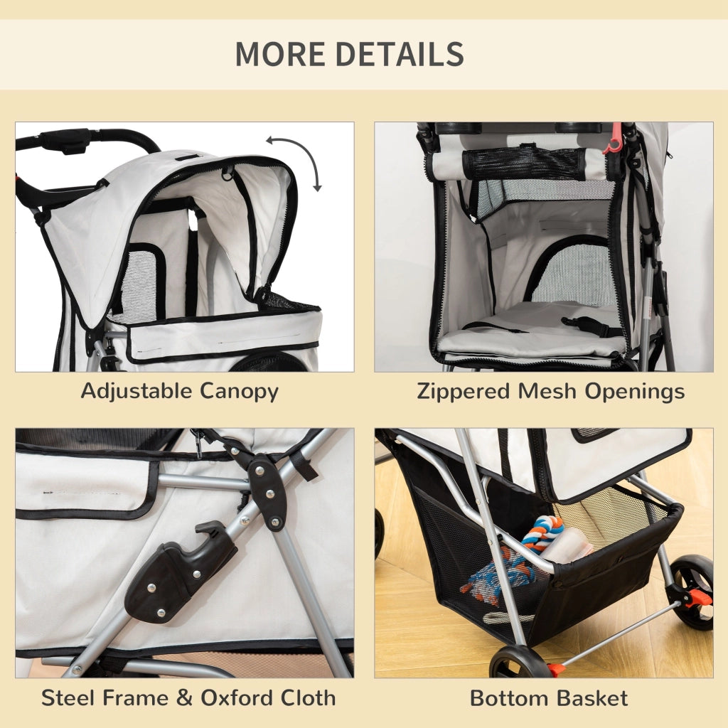 Passeggino per Cani Pieghevole con 3 Reti e Cerniera 75x46x94 cm in Ferro e Tessuto Oxford Grigio