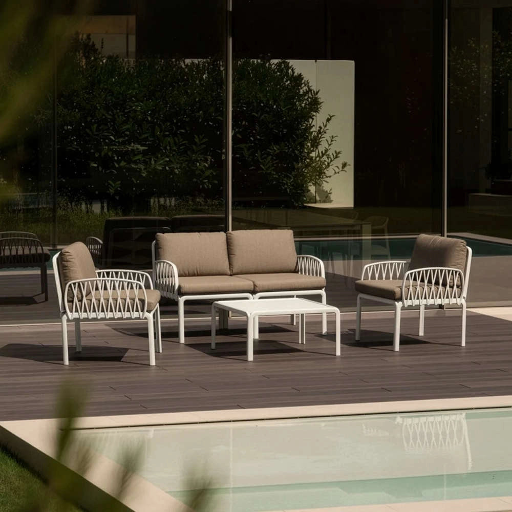Set da Giardino Portofino con Divano 2 Poltrone e Tavolino Beige