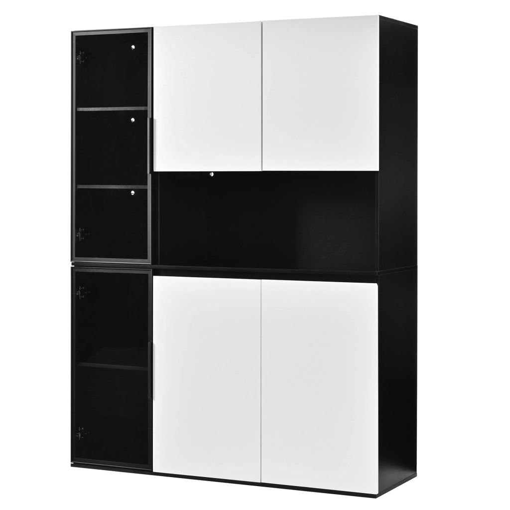 Mobile alto moderno bianco e nero con LED e elementi in vetro