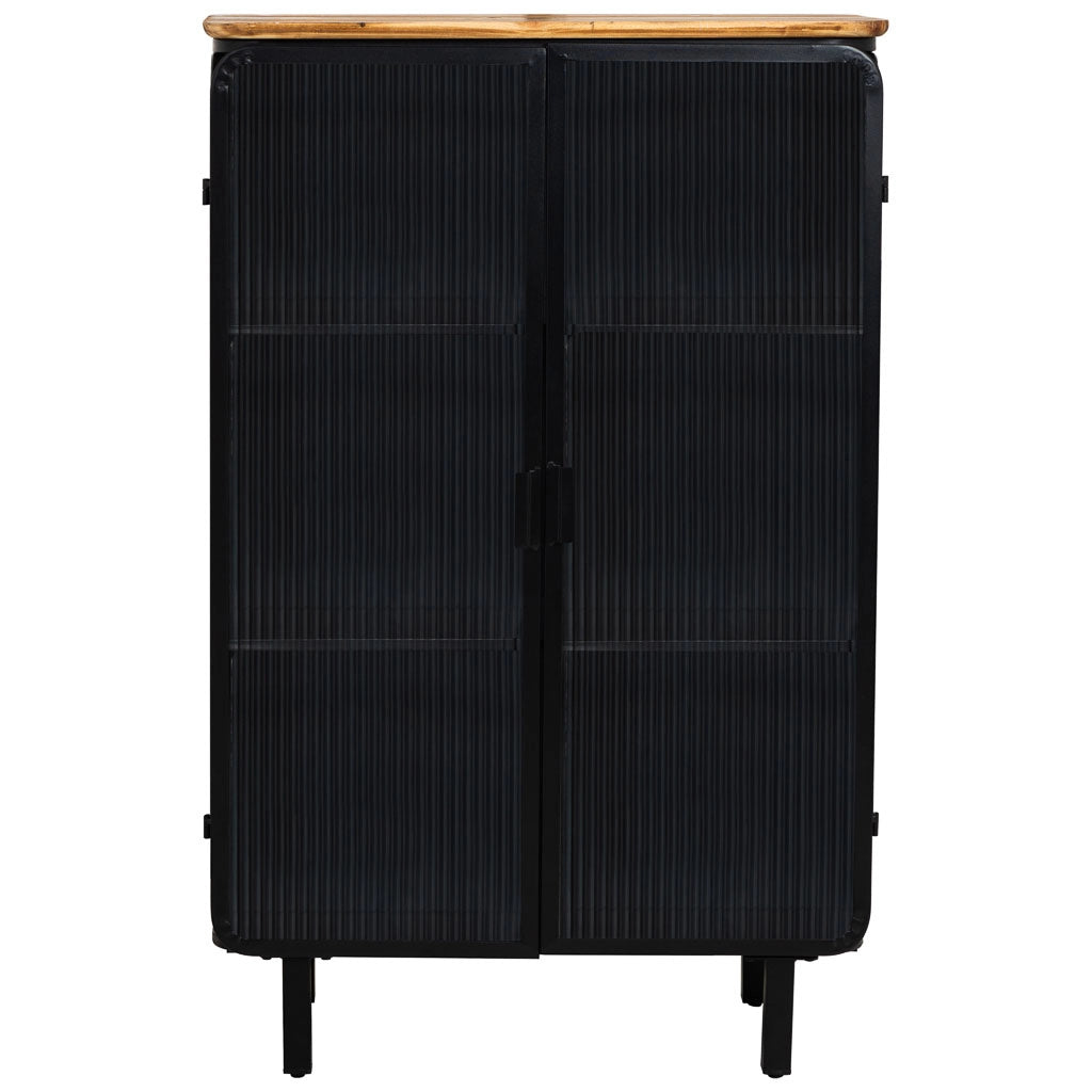 Vetrina in metallo, legno e vetro, 2 ante, nero, 72x36x113h cm