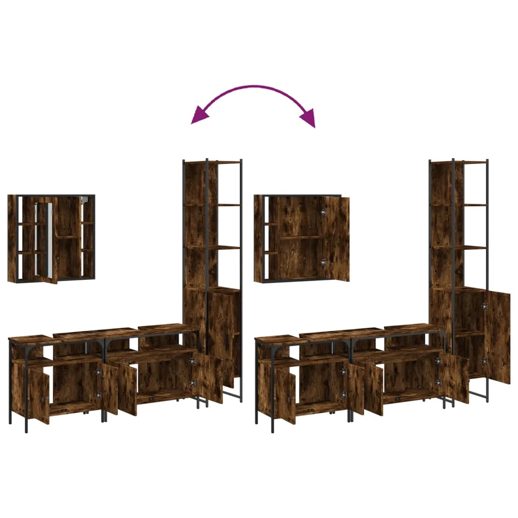 Set Mobili da Bagno 4 pz Rovere Fumo in Legno Multistrato 3214747