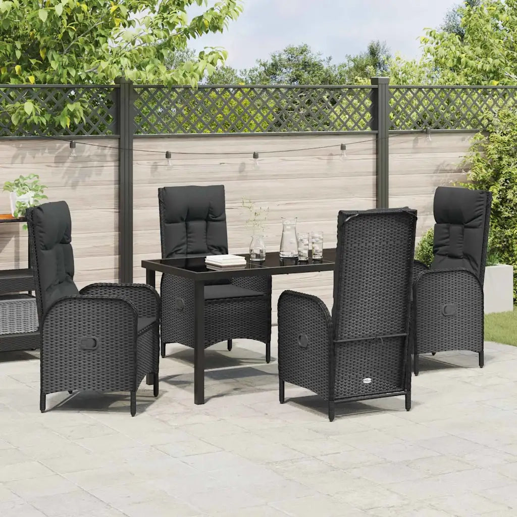 Set da Pranzo per Giardino con cuscino 5 pcs Nero polyrattan 3380115