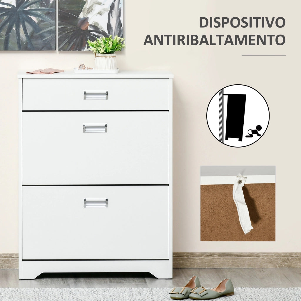 Scarpiera 2 Cassetti Legno Bianco ¨C Xylo ¨C 16 Paia Ripiani Regolabili 70x29x92cm