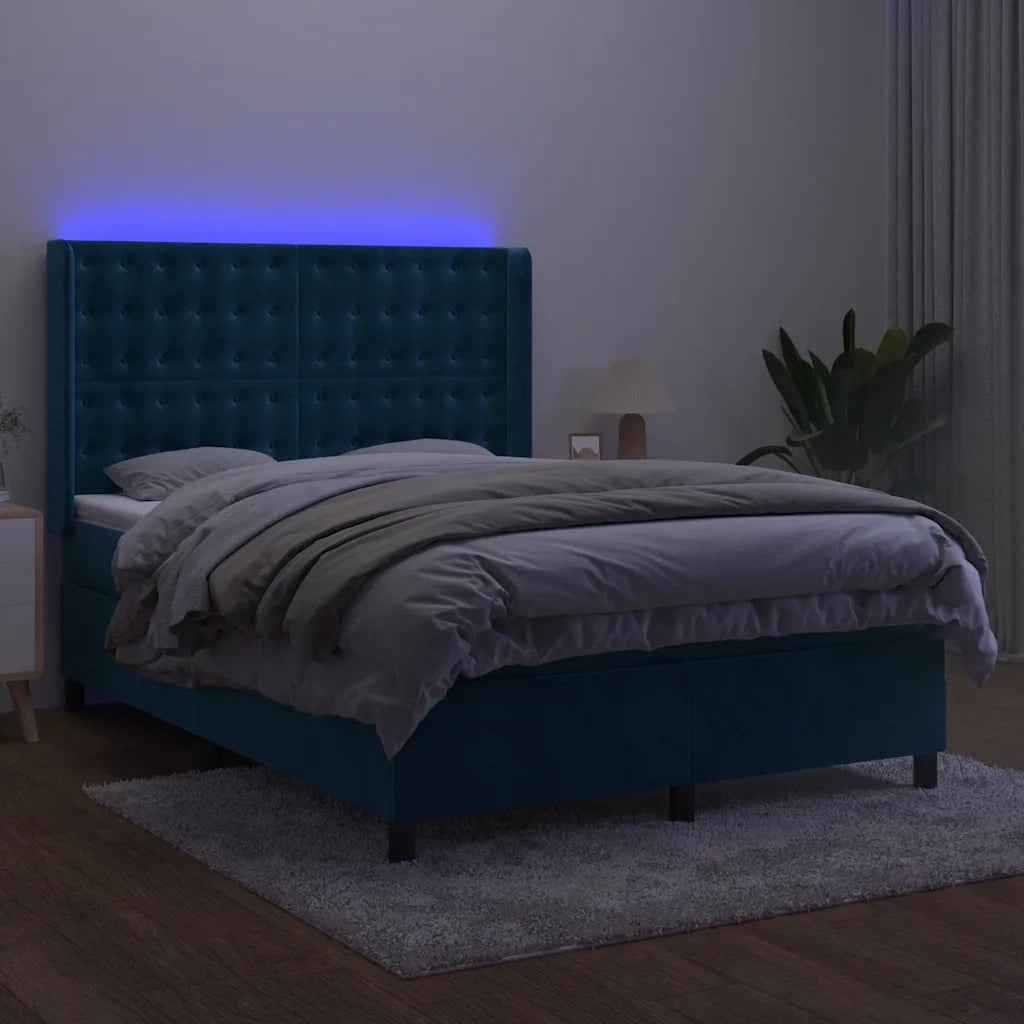 Letto a Molle con Materasso e LED Blu Scuro 140x200 cm 3139809