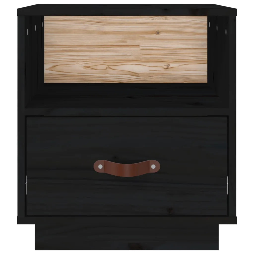 Set di 2 Comodini | Armadio da Notte | Mobiletto da notte Nero 40x34x45 cm in Legno Massello di Pino