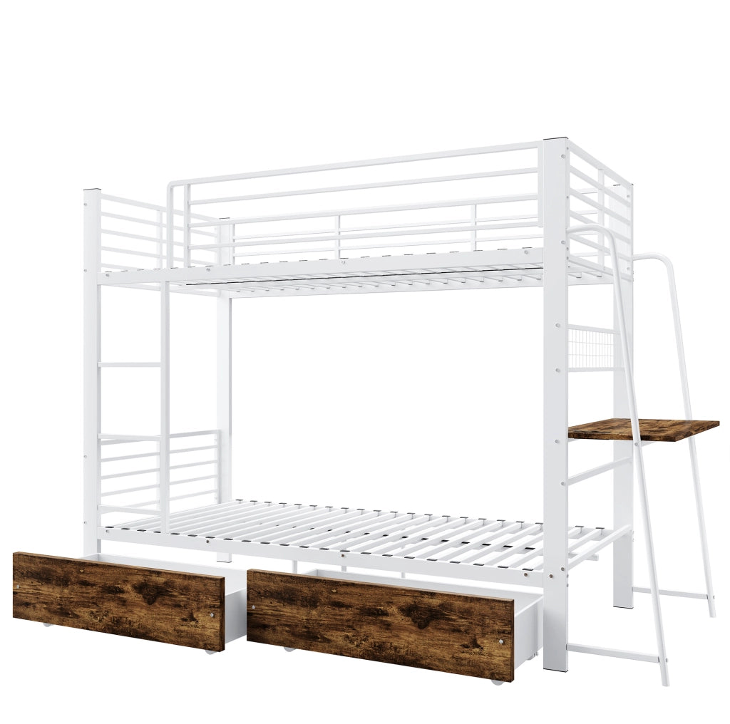Letto a castello 90 x 200 cm con cassetti, struttura in MDF e metallo