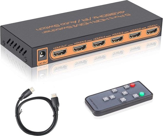 Commutatore HDMI 4K 5-in-1 con Telecomando - Ideale per UHD, HDR & Compatibilità con Molteplici Dispositivi