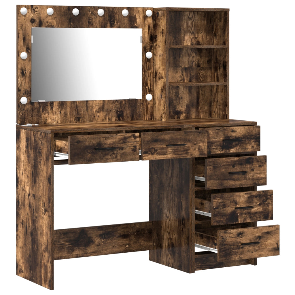 Set da toeletta 2 pezzi con LED in legno ingegnerizzato rovere affumicato