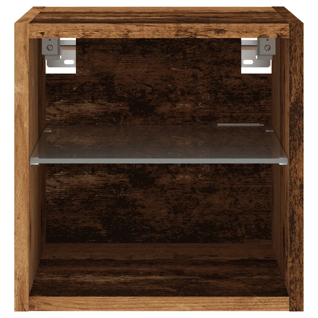Mobile TV a Parete con Luci LED-Mobile TV a Muro Legno Antico 30x28,5x30 cm