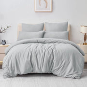 Set di lenzuola 3 pezzi 200 x 220 cm Grigio - Coperta di letto in microfibra con chiusura a raccordo e cuscini