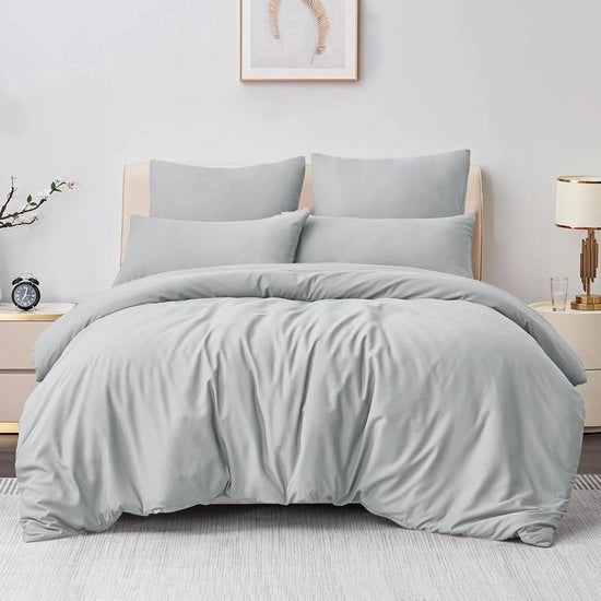 Set di lenzuola 3 pezzi 200 x 220 cm Grigio - Coperta di letto in microfibra con chiusura a raccordo e cuscini