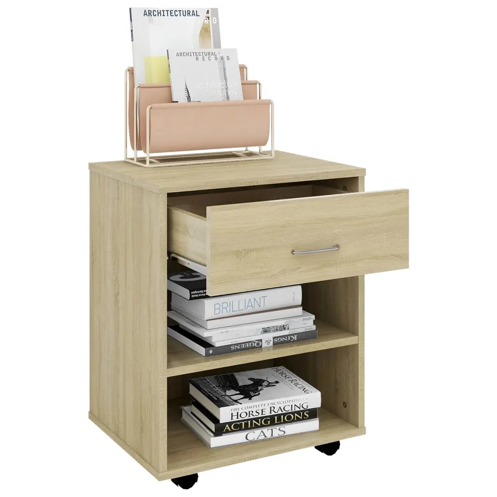 Mobiletto con Ruote Rovere Sonoma 46x36x59 cm Legno Multistrato 808470