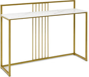 Tavolo Consolle in Marmorizzato Oro, Tavolino da Corridoio Struttura in Metallo, Tavolino da Salotto Design Moderno e Sottile, 120 x 30 x 88 cm (Bianco+Oro)