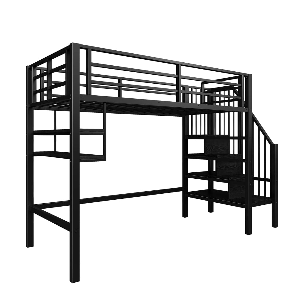 Letto a castello nero in metallo con funzione contenitore 90x200 cm