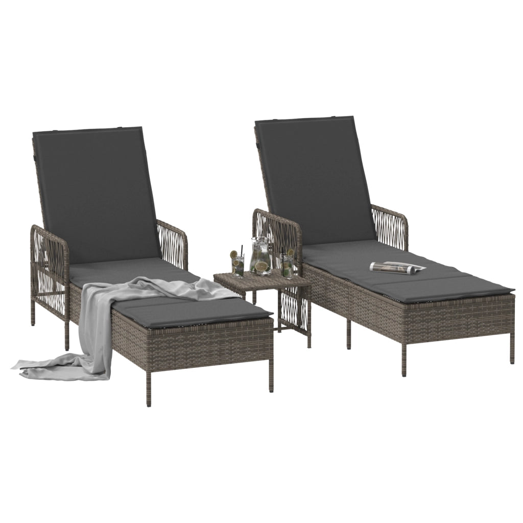 Set Lettini Prendisole Set di 3 Grigio e grigio scuro PE Rattan