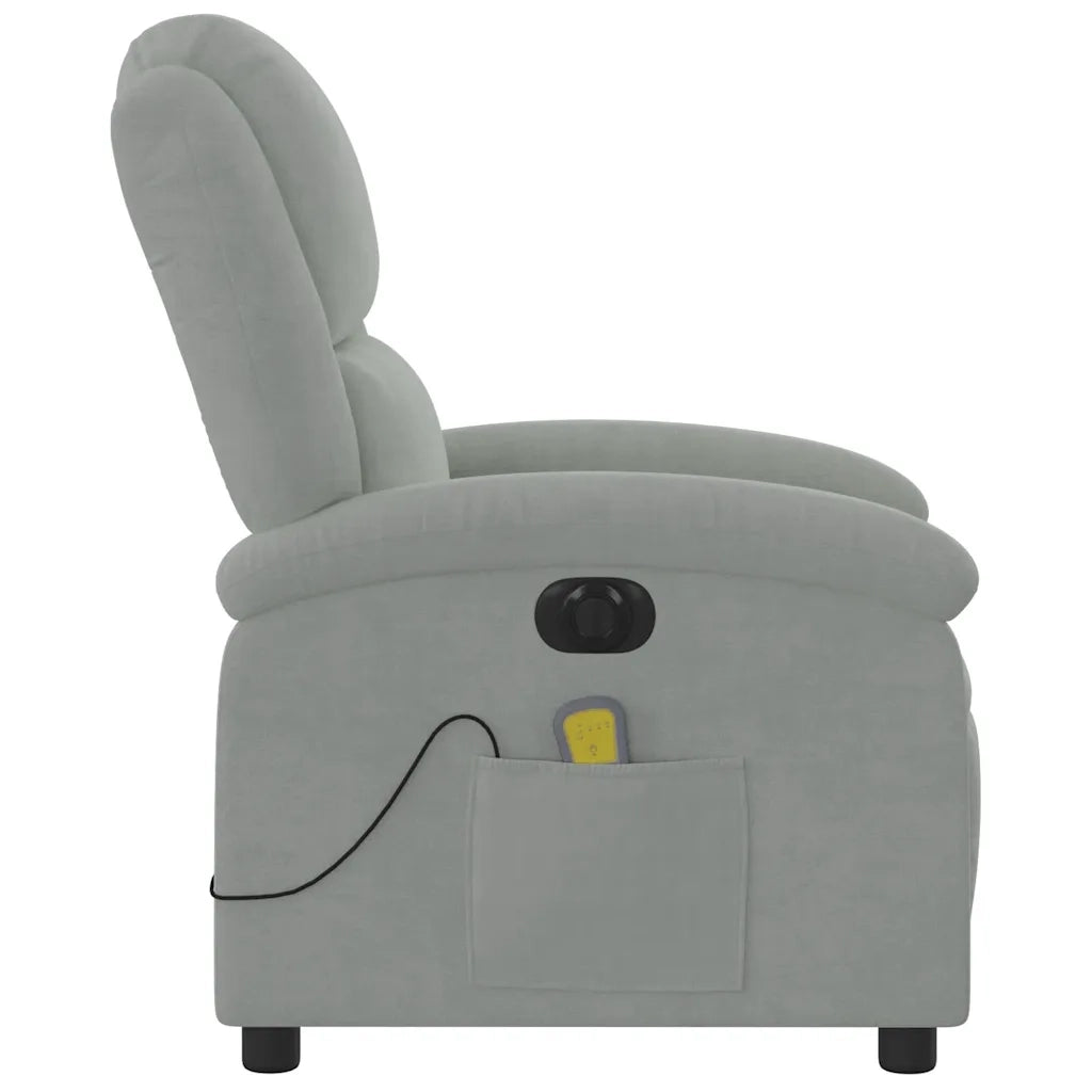 Poltrona Elettrica Massaggi Reclinabile-Divano Sedia Grigio Chiaro Velluto 914196