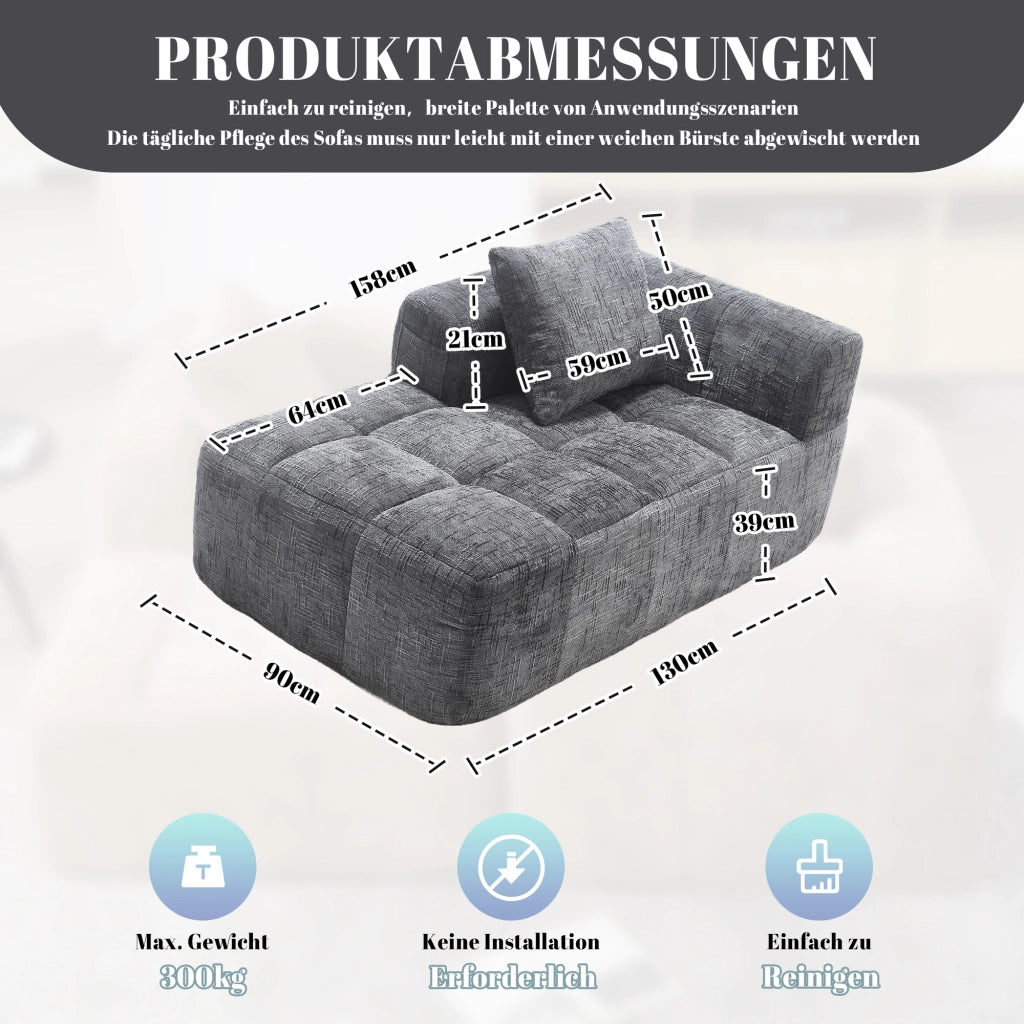 DIVANO Chaise longue 158x90x60 cm in Chenille Grigio con cuscino