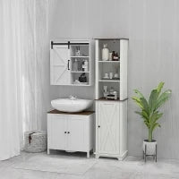kleankin Mobile Sotto Lavabo Bagno in Legno con Ripiano Interno Regolabile, 60x30x60 cm, Bianco e color Noce