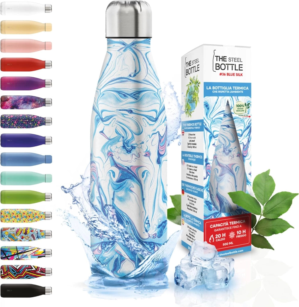 The Steel Bottle Bottiglia termica in Acciaio Inox Capacità 500 ml Chiusura Ermetica - Blue Silk