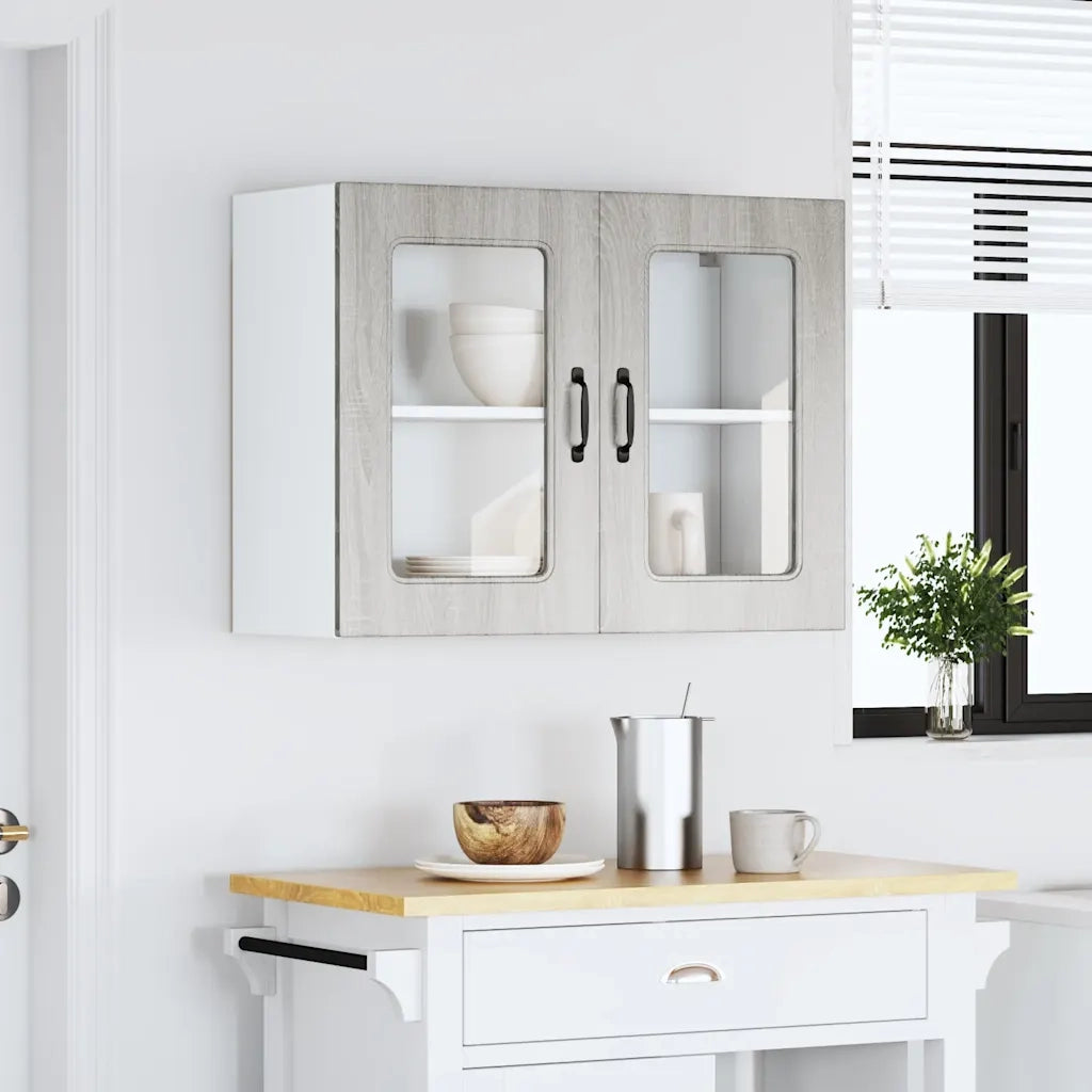 Pensile da Cucina con Porta in Vetro Kalmar Grigio Sonoma