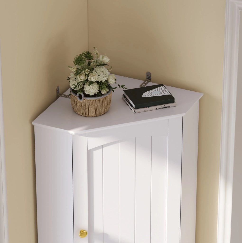 Mobile angolare con 2 ante e ripiani regolabili; 42 x 42 x 166 cm; bianco in MDF
