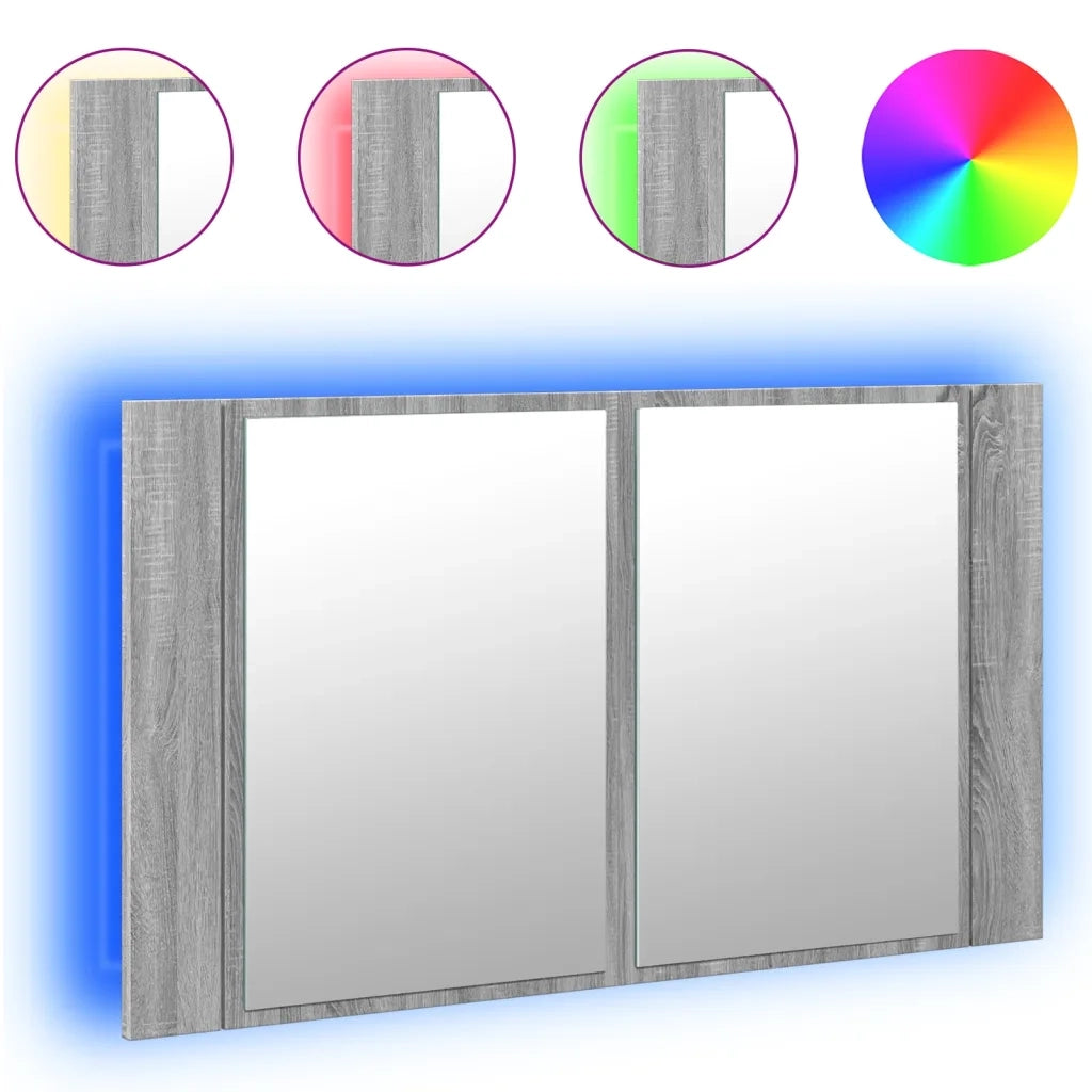 Armadietto a Specchio con LED Grigio Sonoma 80x12x45cm Acrilicocod mxl 111462