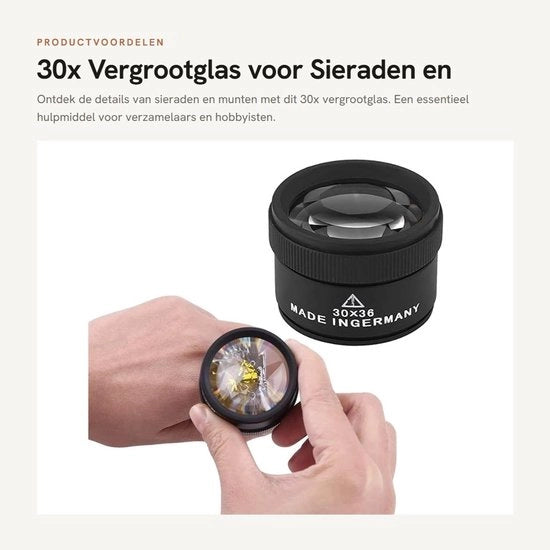 Verglasso 30x - Ottica Professionale - Oogloep - Strumento di Ispezione per Gioielli - Per Monete - Illuminazione per Ispezione Dettagli - Microscopio
