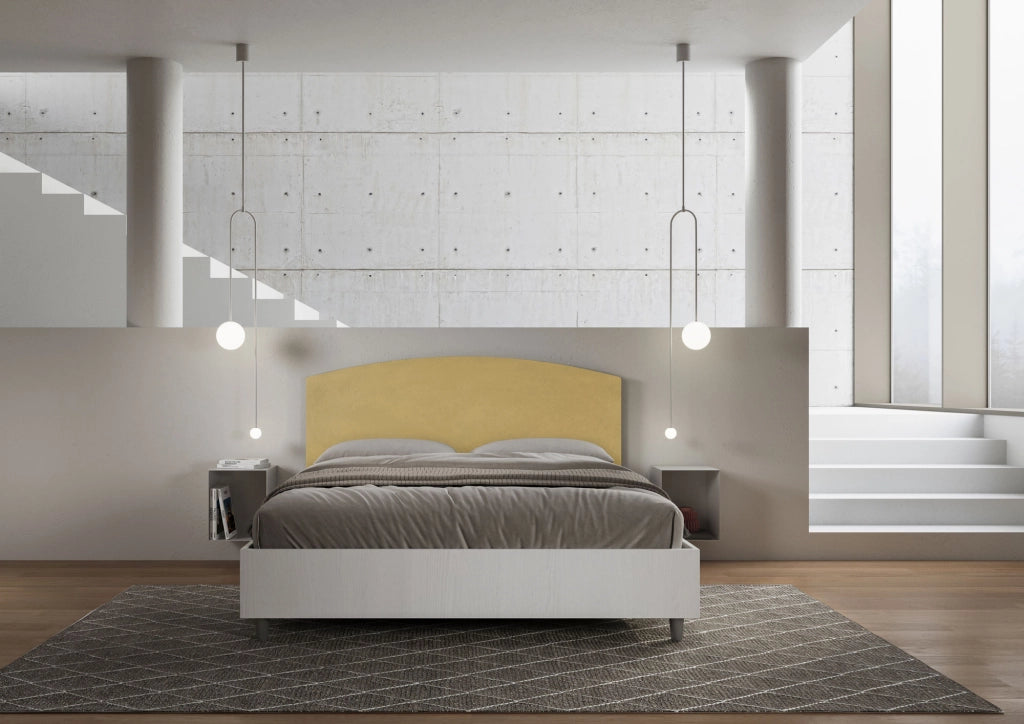 BS COM Letto matrimoniale senza rete 160x190 bianco frassino testata microfibra ocra