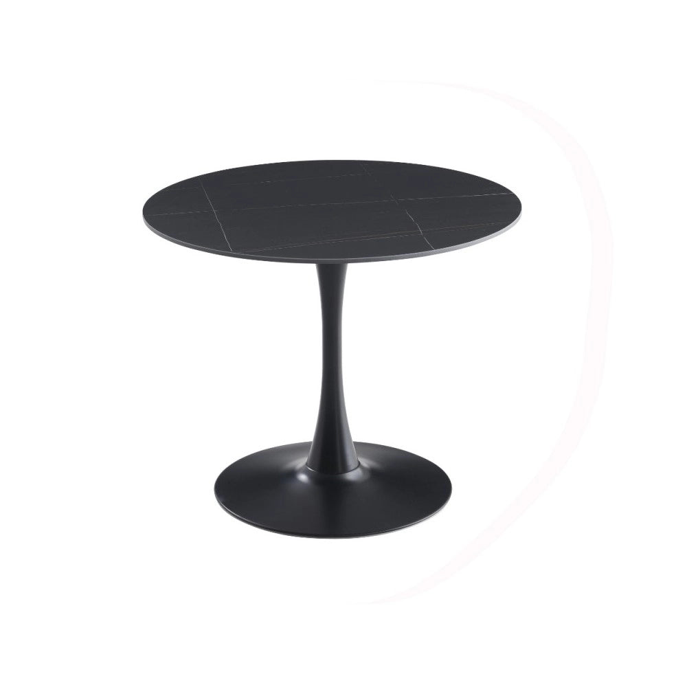 Tavolo rotondo Dot piano ceramica effetto marmo nero e oro
