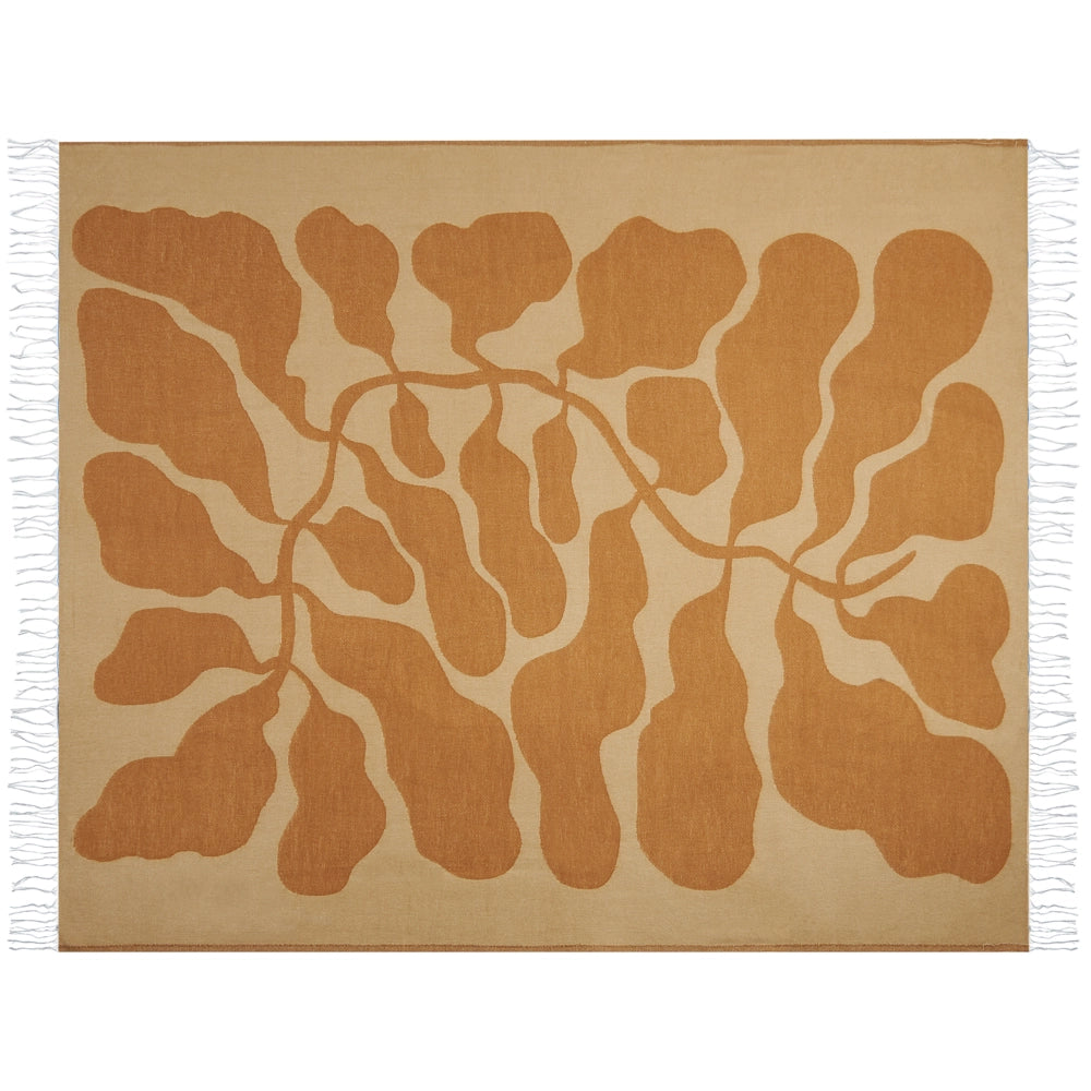 Coperta beige e arancione in misto poliestere e acrilico, 130 x 170 cm, motivo decorativo Astratto double-face