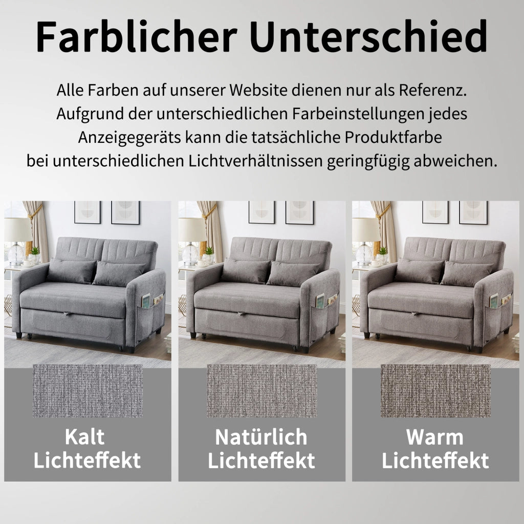 OKWISH Divano Letto 2 Posti, Schienale Regolabile in 3 Posizioni, Design Estraibile con 2 Cuscini, Tessuto Cotone Lino, Grigio