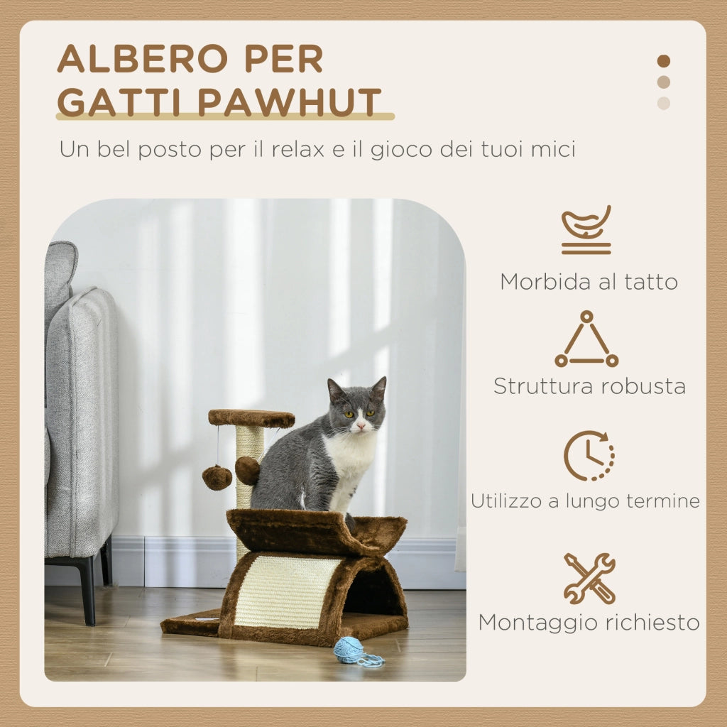 EasyComfort Tiragraffi Gatto Albero Tira Graffi Gioco Giocattolo per Gatti con Cuccia 2 Palline Appese in Sisal Naturale Altezza 43cm