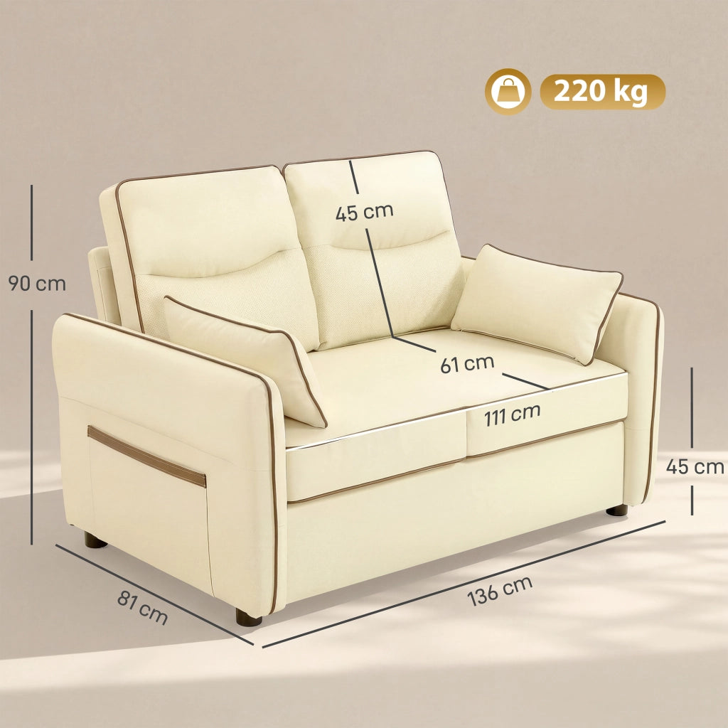 Divano 2 Posti in Similpelle Morbido con Cuscini ¨C Zephmum ¨C Beige 136x81x90 cm