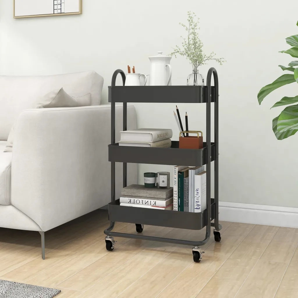 Carrello a 3 Livelli Antracite 43x34x79 cm in Acciaio 335867